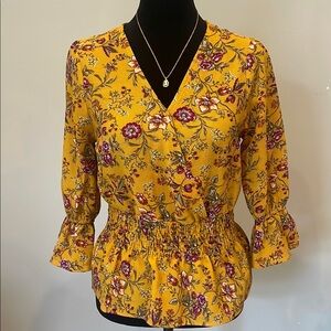 Floral Yellow v-neck  Top